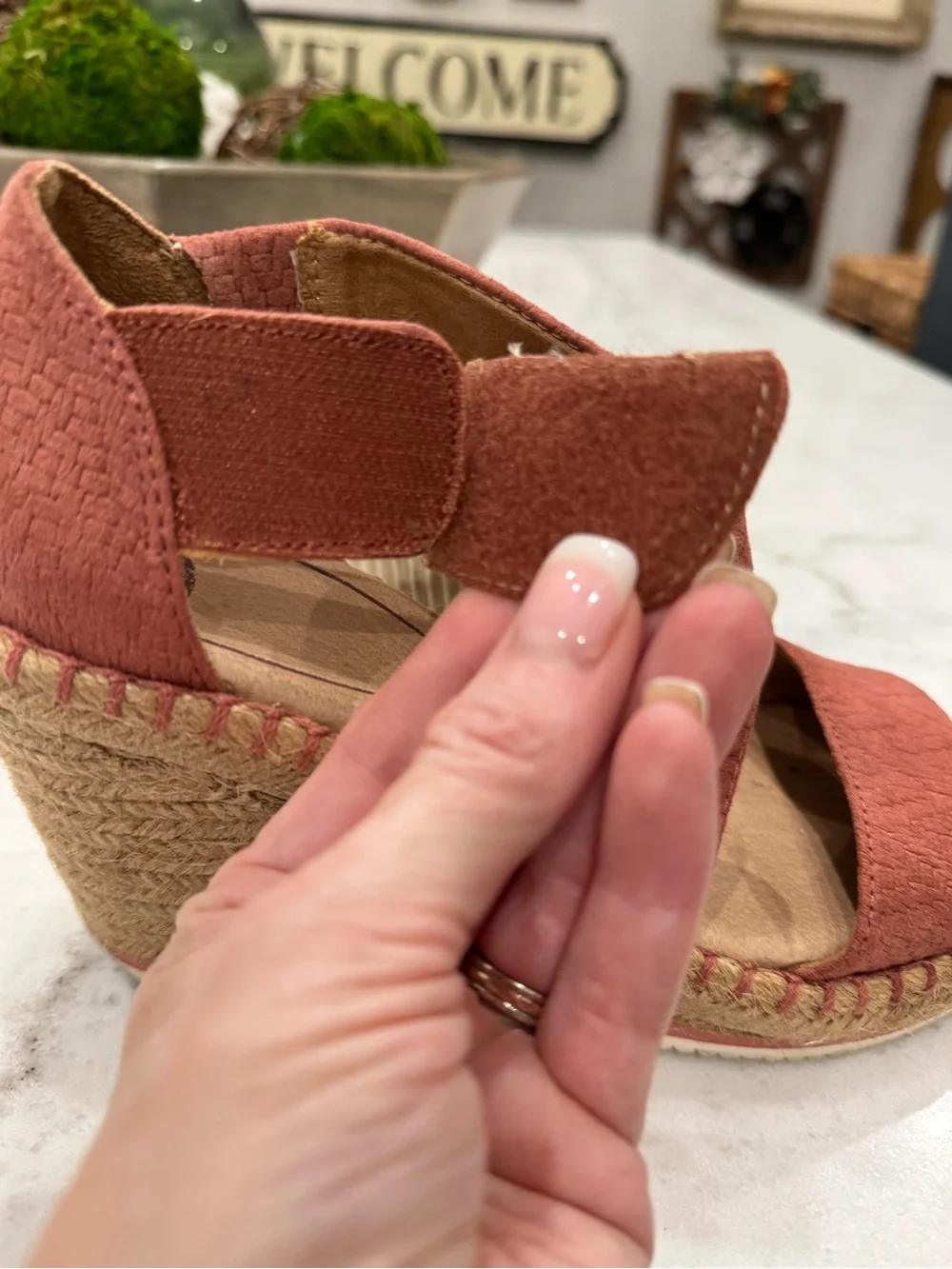 Dr. Scholl's Coral Pink Espadrille Wedge Sandals